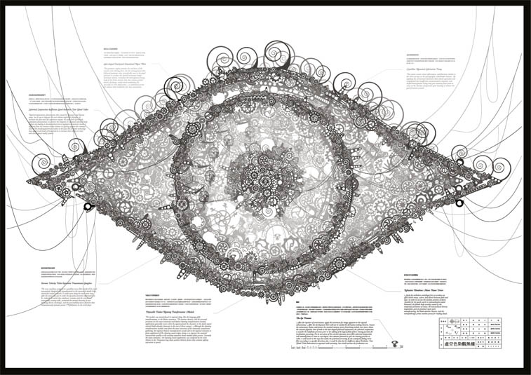layered digital mechanical eye sculpture